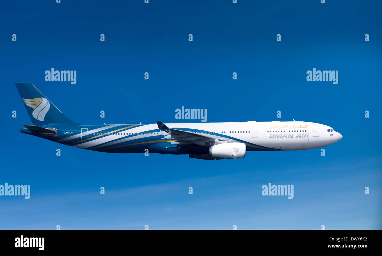 Airbus A330-343x, Oman Air in flight. (Photomontage) Stock Photo