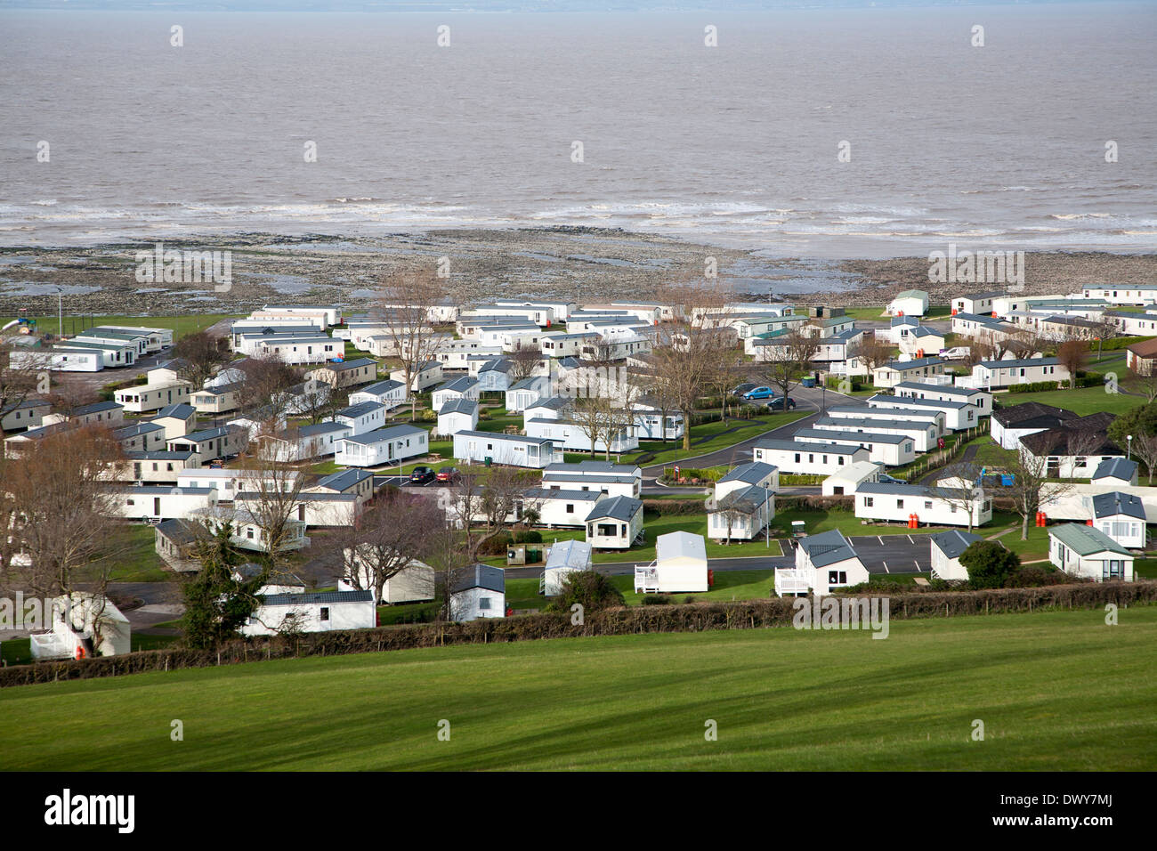 Large coastal seaside caravan site at St Audries, West Quantoxhead, Somerset, England Stock Photo