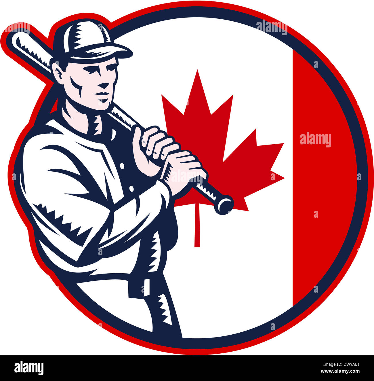Illustration of a Canadian baseball player batter hitter holding bat on