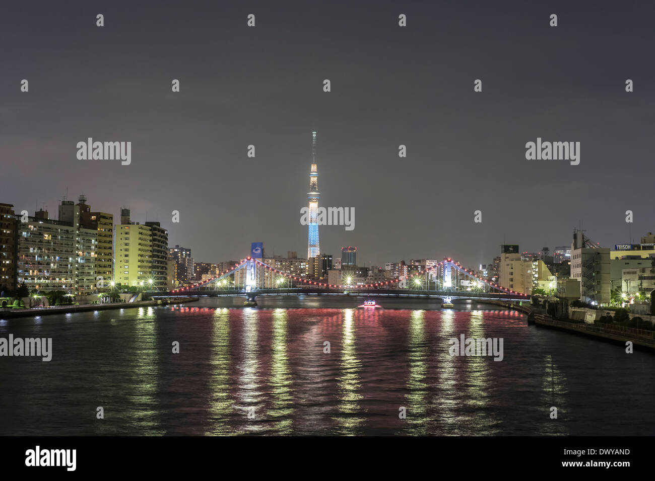 Tokyo Sky Tree and Kiyosu Bridge at night, Tokyo, Japan Stock Photo