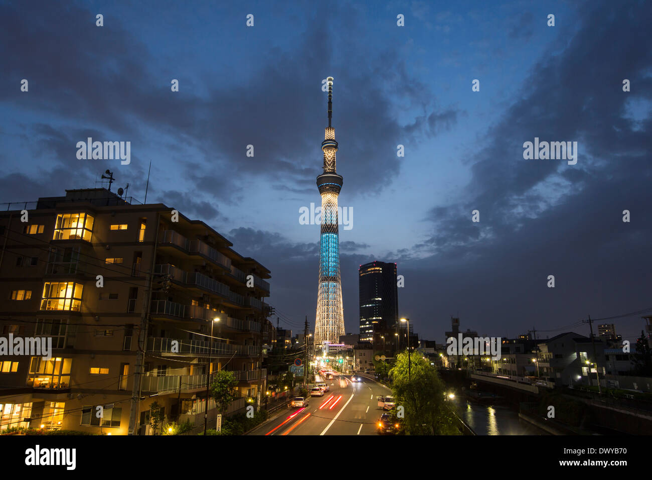Tokyo Sky Tree at night, Tokyo, Japan Stock Photo