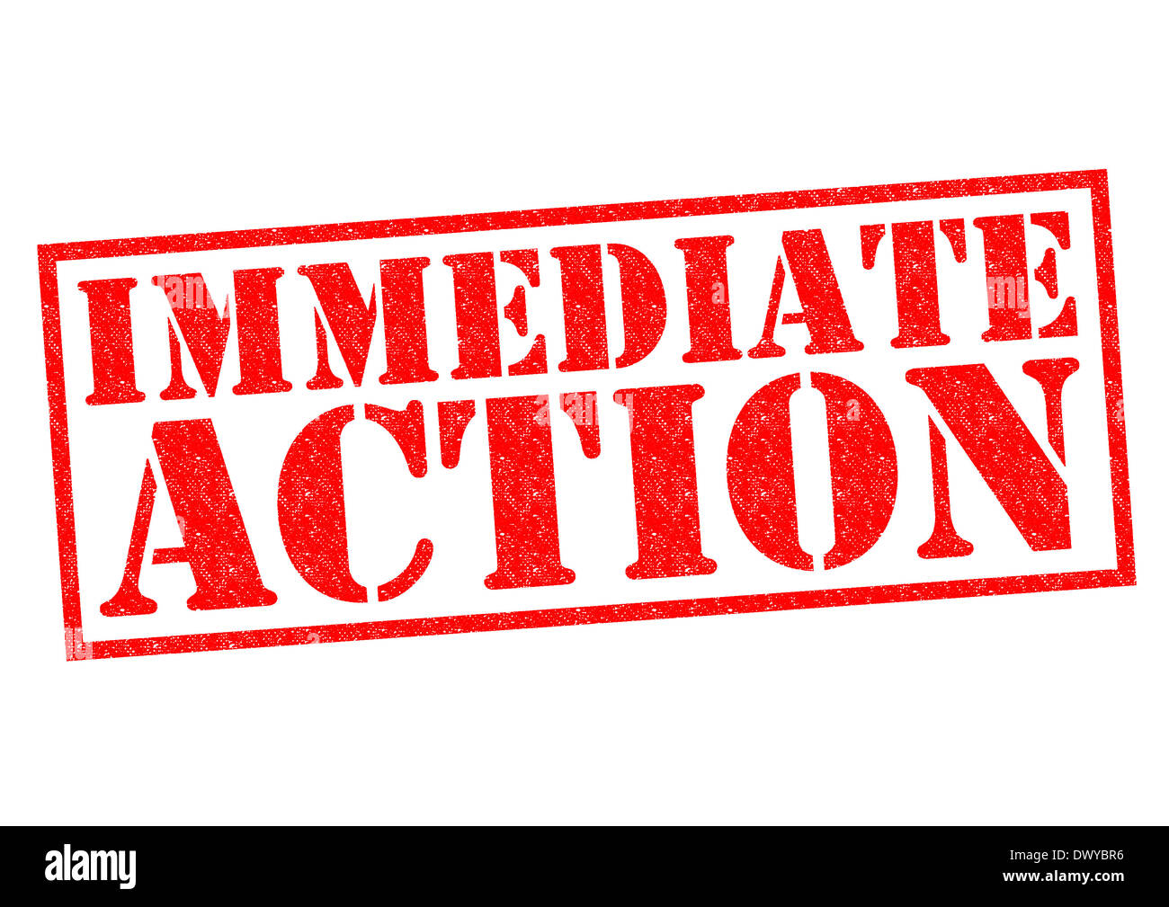 IMMEDIATE ACTION red Rubber Stamp over a white background. Stock Photo