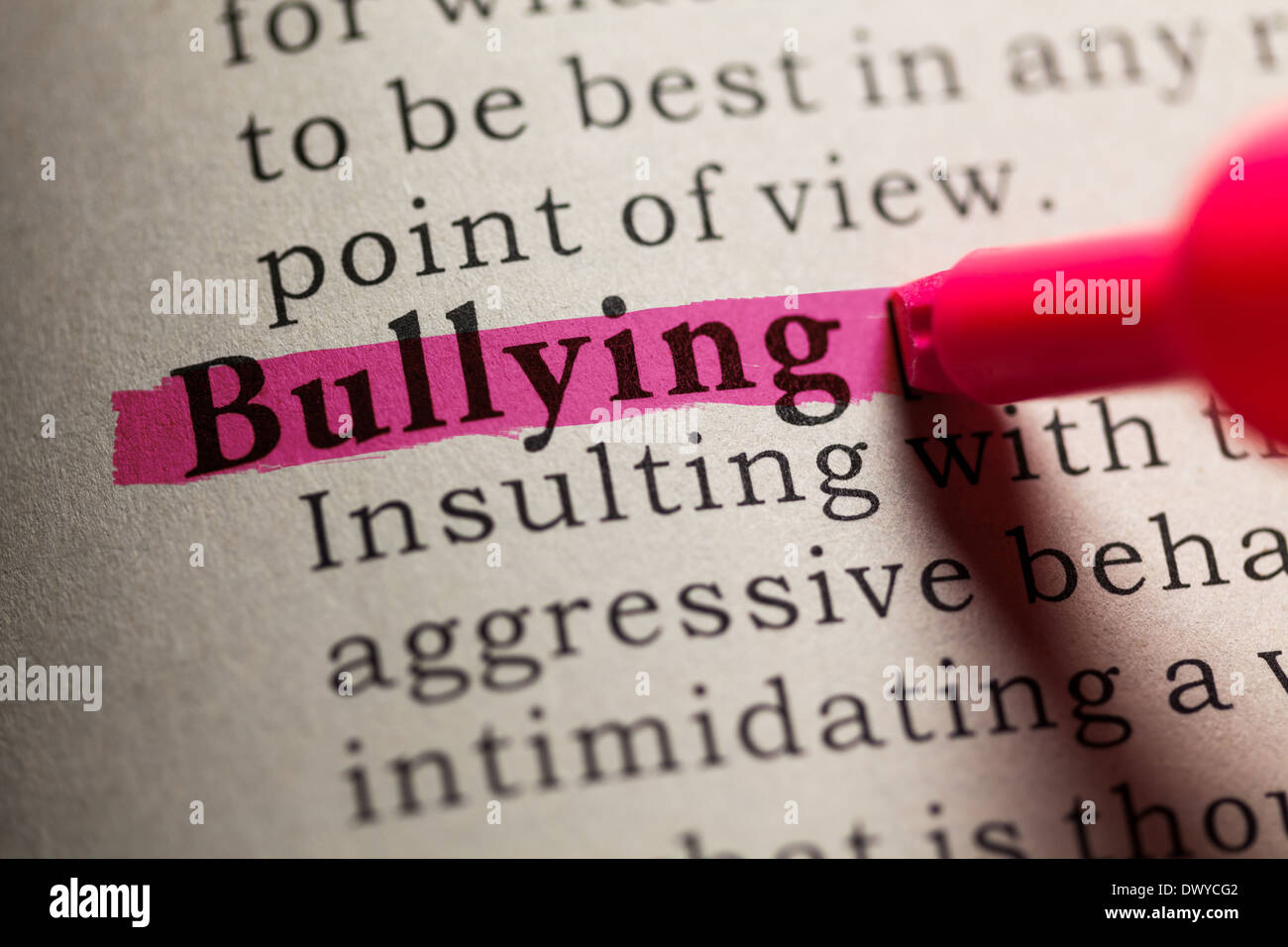 Fake Dictionary, definition of the word bullying Stock Photo Alamy