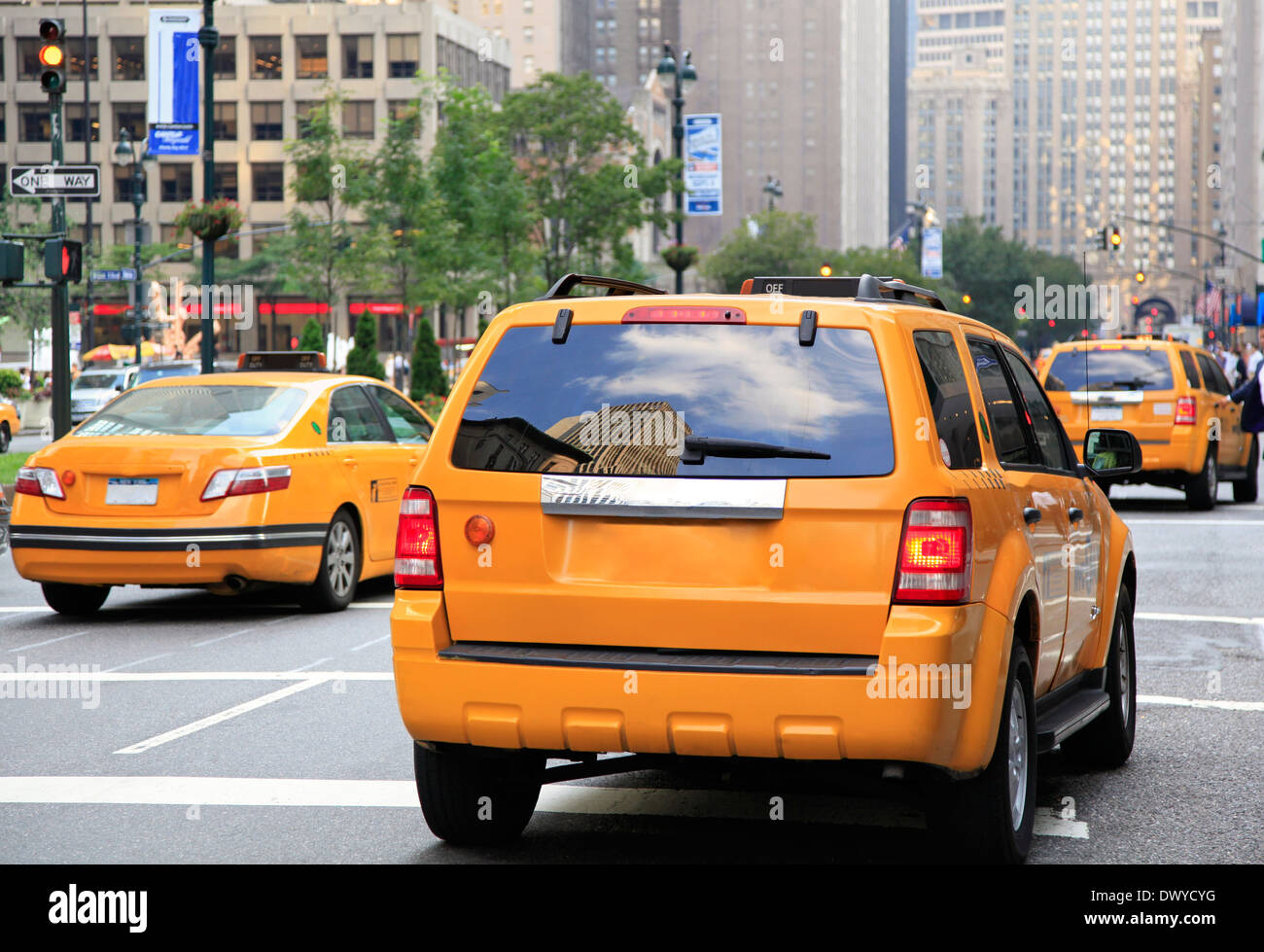 Yellow taxi, New York City, Park Avenue Stock Photo