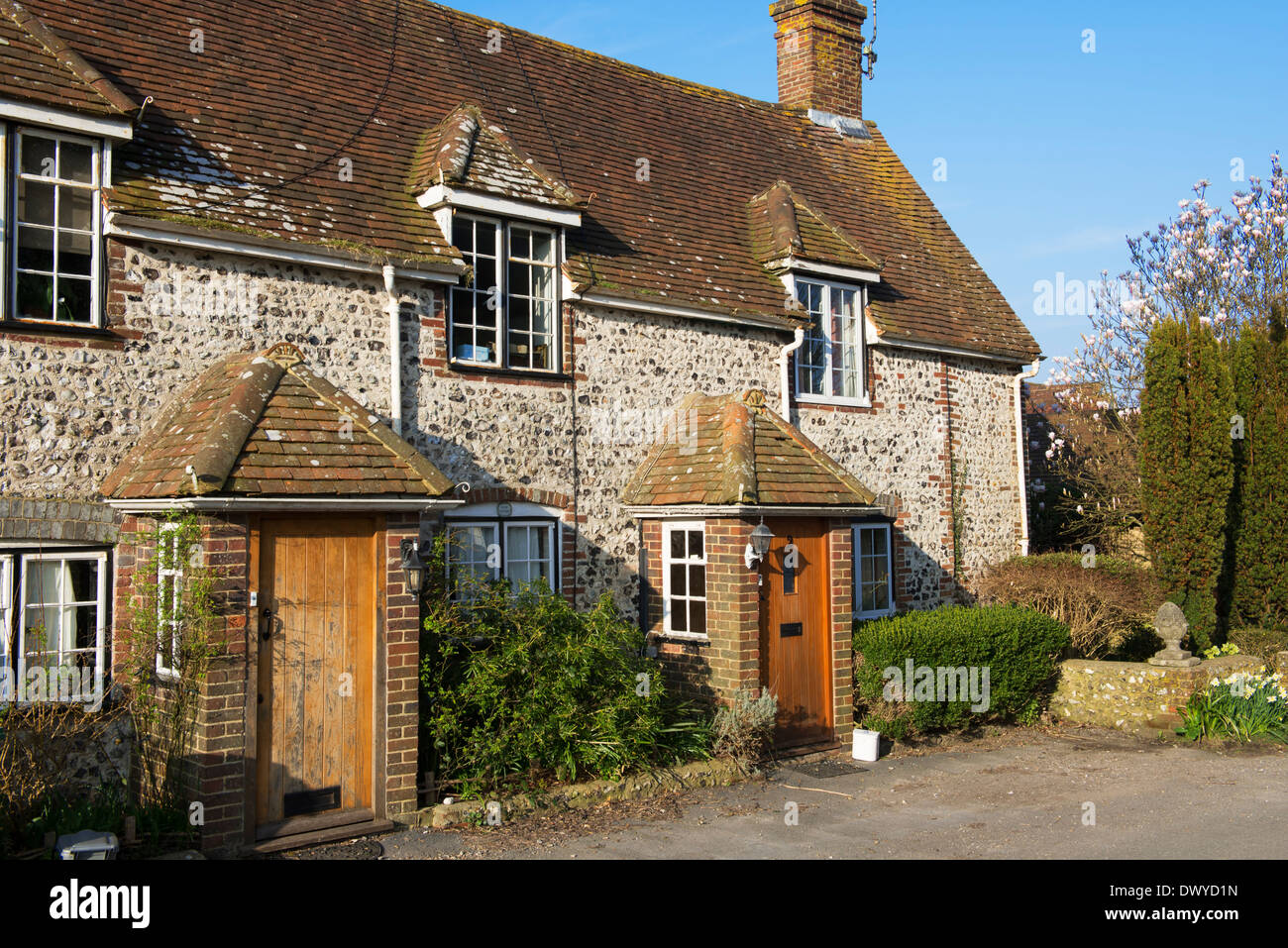 Traditional South Downs Flint Cottages In The Village Of Rodmell