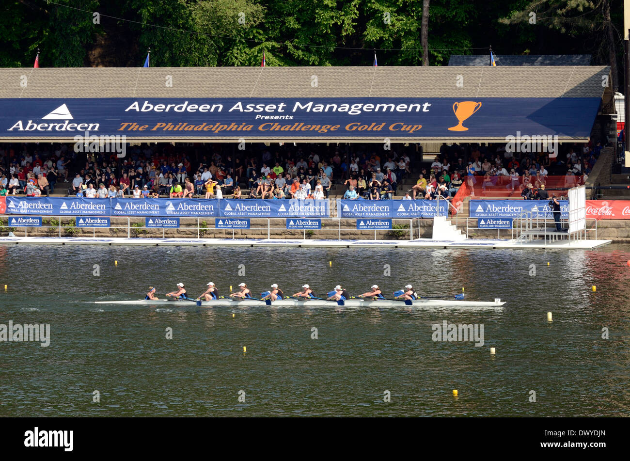 Rowing on the Schuylkill River in Philadelphia during the Dad Vail Regatta. Stock Photo