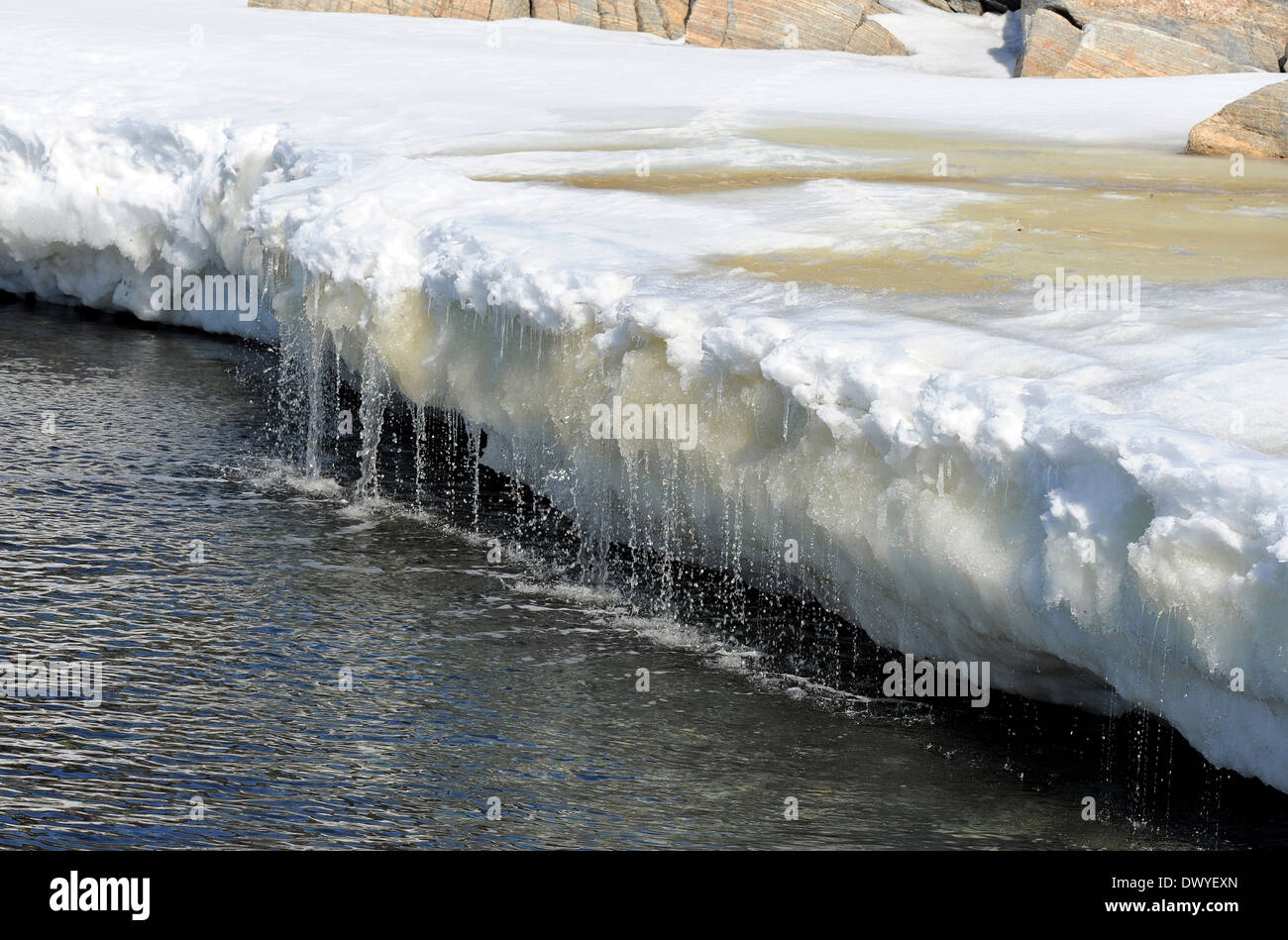 Ilulissat, Denmark, meltwater flows into the sea Stock Photo