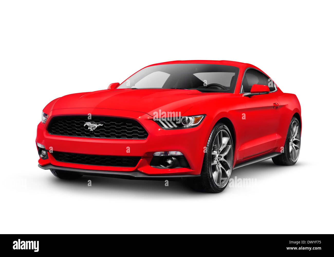 Red 2015 Ford Mustang sports car isolated on white background with clipping path Stock Photo
