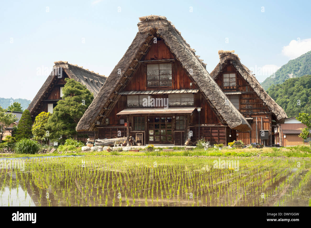 Gassho-style House with Steep Rafter Roof, Shirakawa, Gifu Prefecture, Japan Stock Photo
