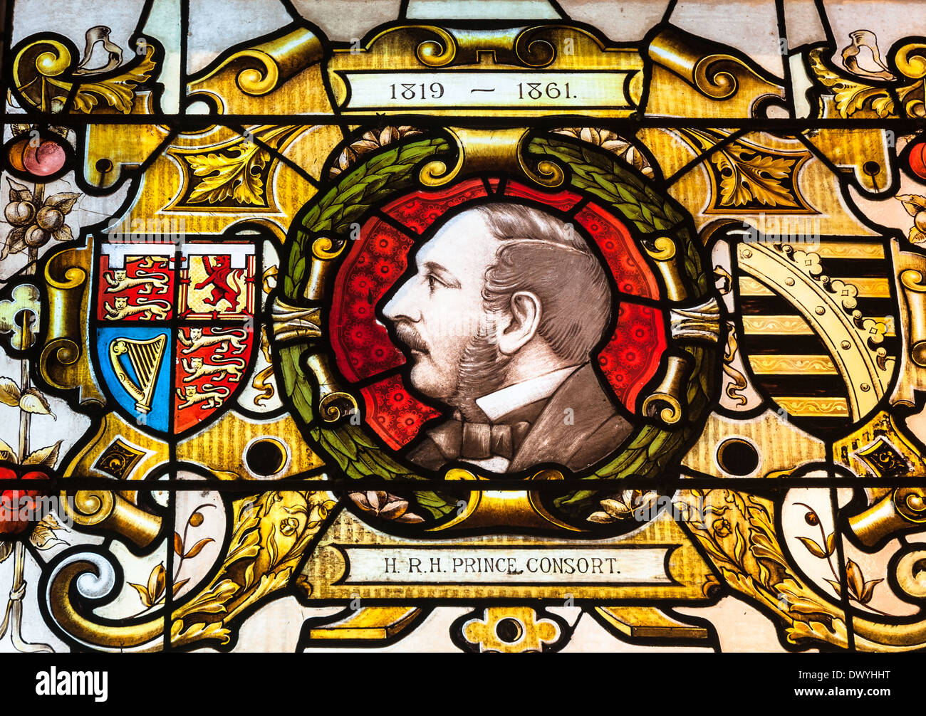 Prince Albert of Saxe-Coburg and Gotha portrait on stained glass. Stock Photo