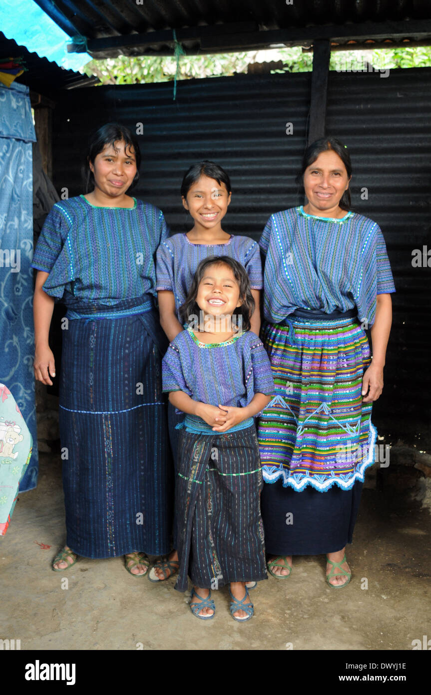 Maya indigenous family in San Antonio Palopo, Solola, Guatemala. Stock Photo