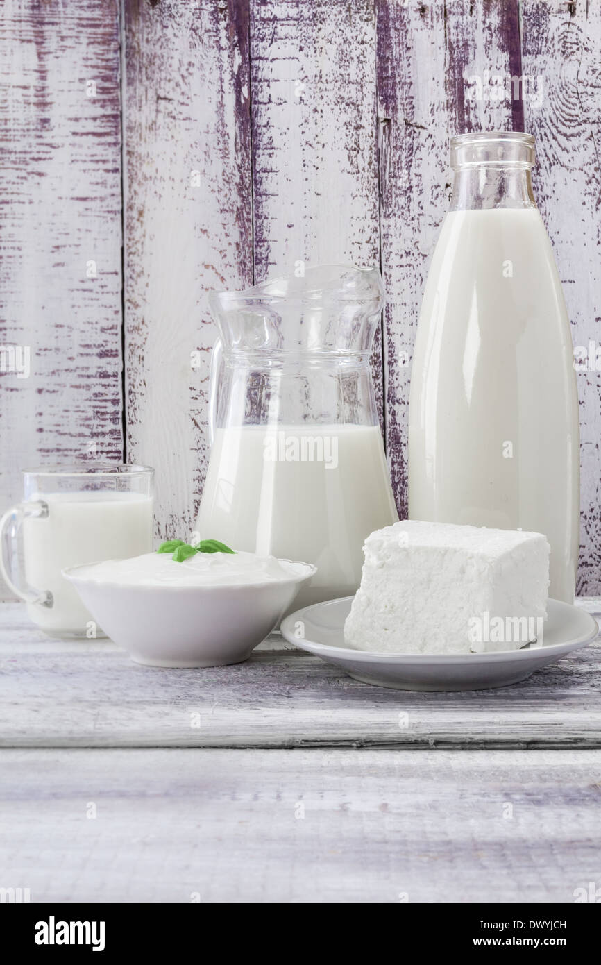 Milk with cream cheese and sour cream Stock Photo Alamy