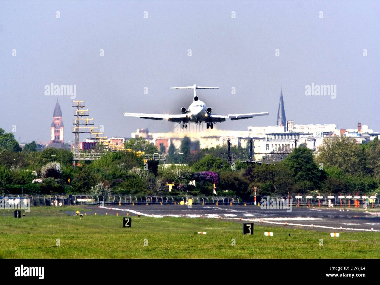Aircraft on landing approach Stock Photo