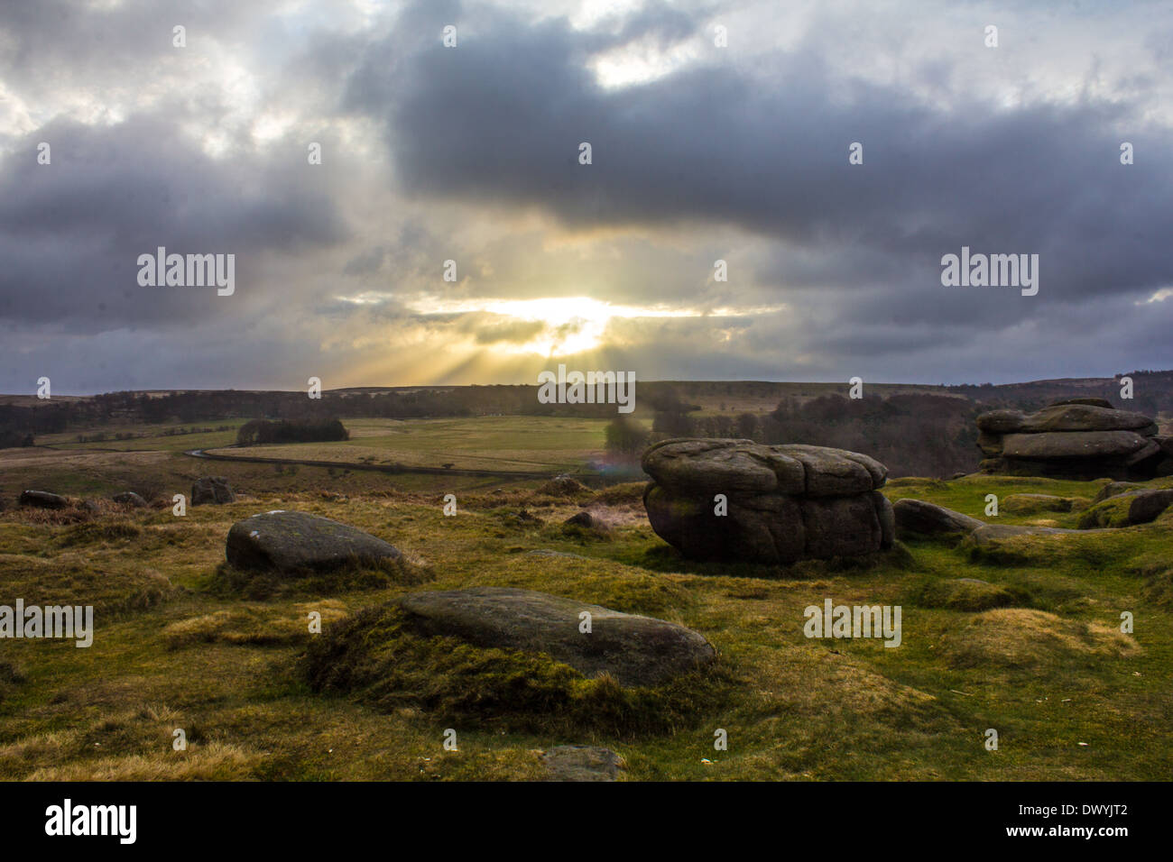 Sunrise over Padley Gorge in the Peak District Stock Photo