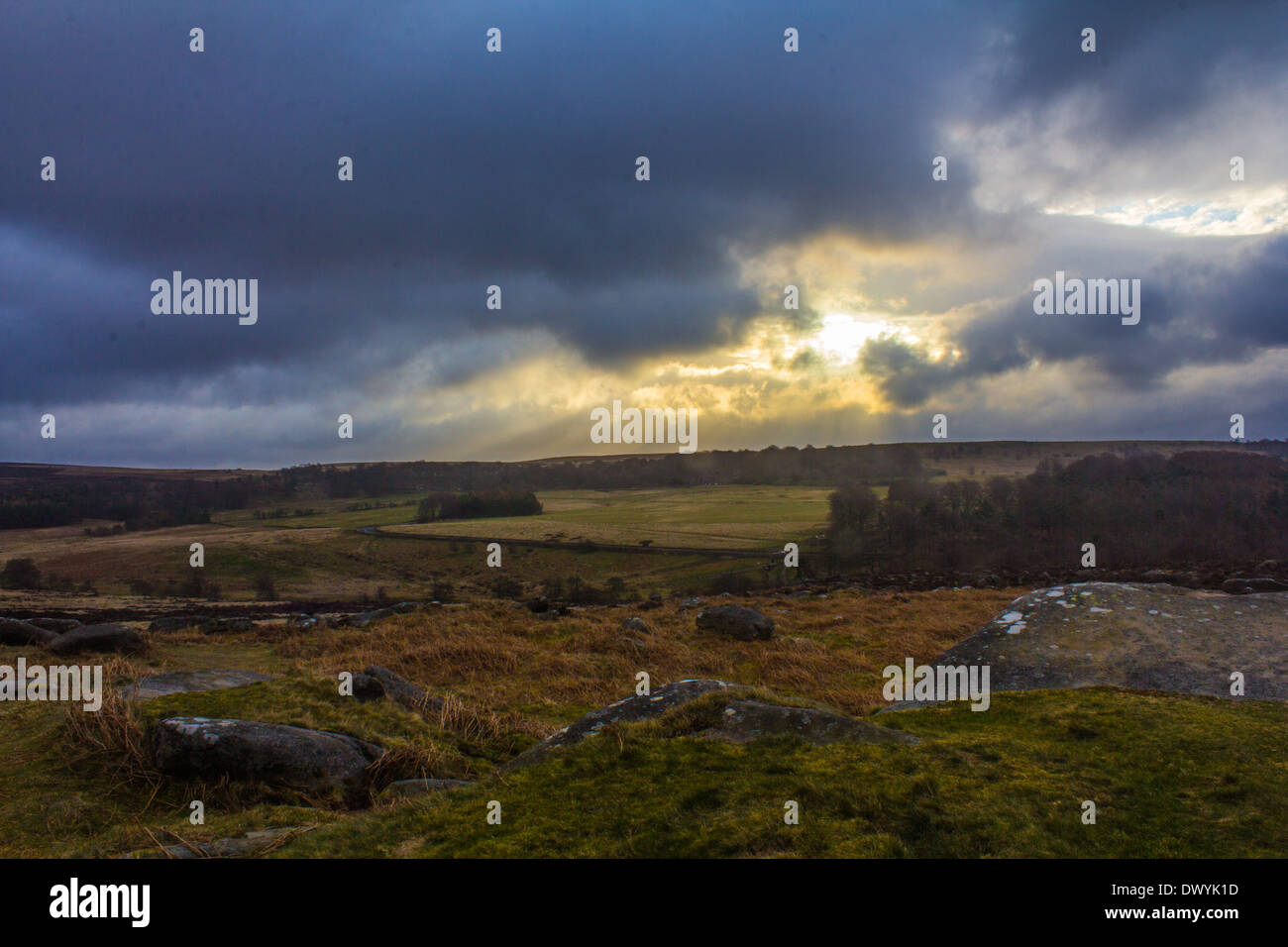 Sunrise over Padley Gorge in the Peak District Stock Photo