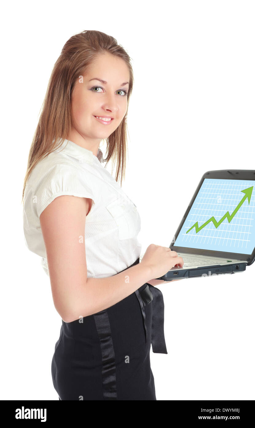 happy business woman with laptop, isolated on white Stock Photo - Alamy