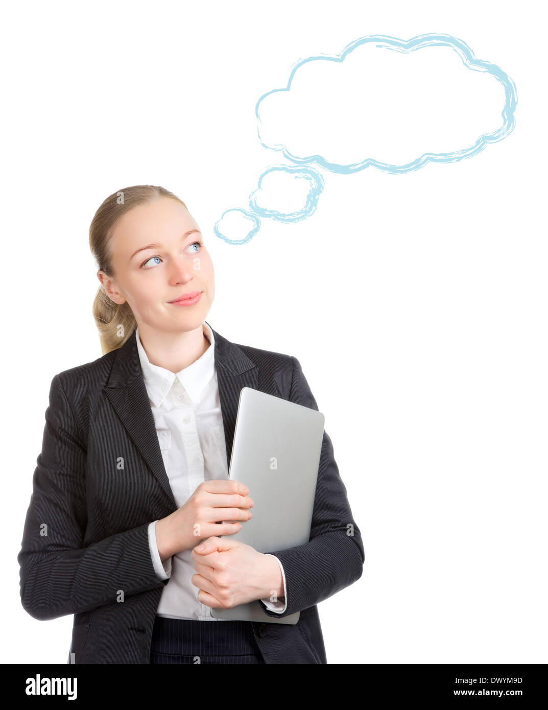 happy business woman with laptop, isolated on white Stock Photo - Alamy