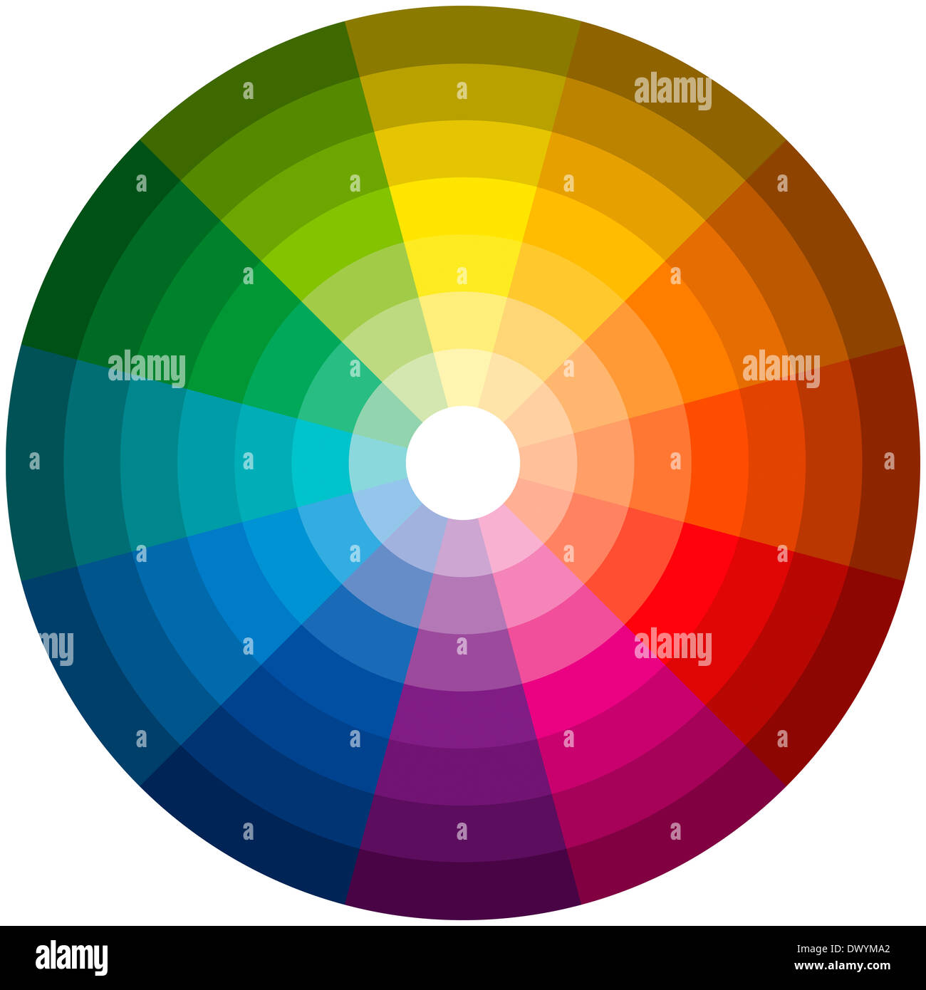 Color Circle Light Dark - Twelve basic colors in a circle, graduated from the brightest to the darkest gradation. Stock Photo