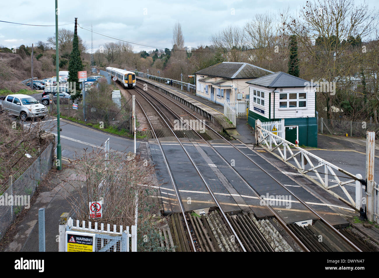 East Farleigh railway station with traditional crossing gates and ...