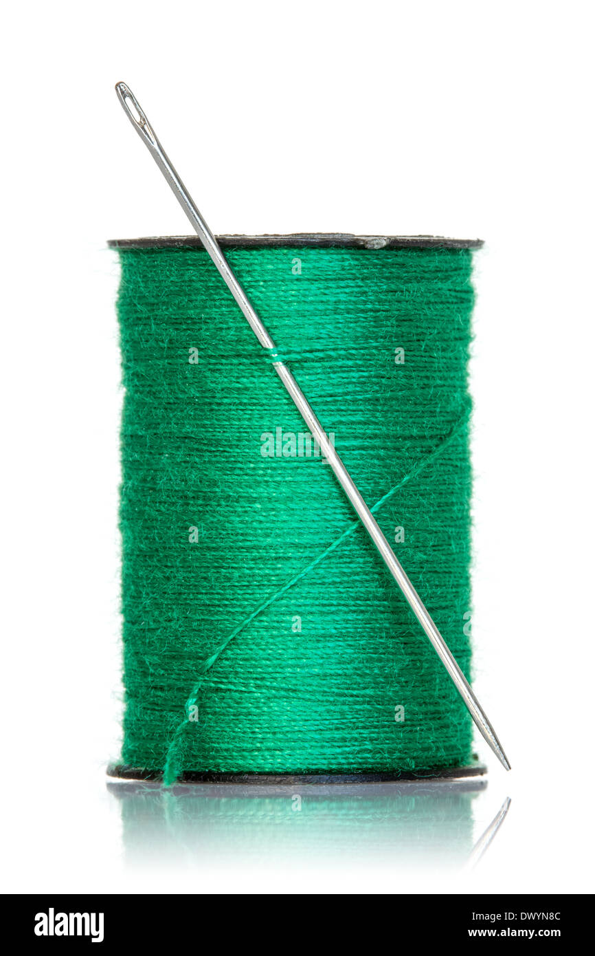 Clew Of Green Thread For Knitting Isolated On White Background