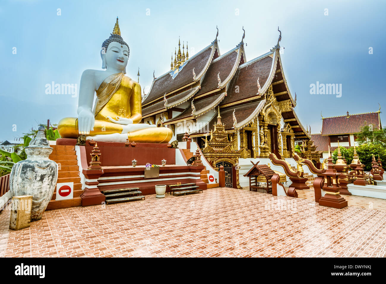 Thai Buddhist Temple in Chiang Mai,Thailand with seated Buddha Stock Photo