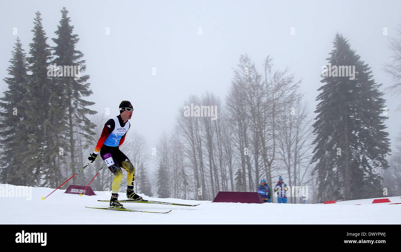 Wilhelm Brem competes in the 4 x 2.5km Mixed Relay at the Cross-Country event at the Laura Cross-country Ski & Biathlon Center at the Sochi 2014 Paralympic Winter Games, Krasnaya Polyana, Russia, 15 March 2014. Photo: Jan Woitas/dpa Stock Photo