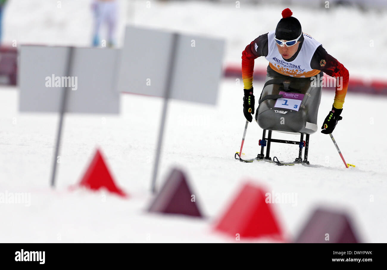 Andrea Eskau of Germany competes in the 4 x 2.5km Mixed Relay at the Cross-Country event at the Laura Cross-country Ski & Biathlon Center at the Sochi 2014 Paralympic Winter Games, Krasnaya Polyana, Russia, 15 March 2014. Photo: Jan Woitas/dpa Stock Photo