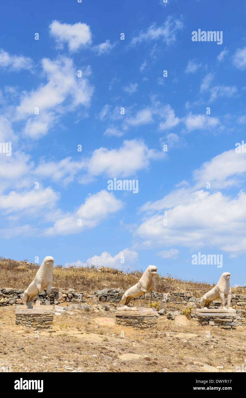 Terrace of the Lions, Delos, Cyclades, Greece Stock Photo