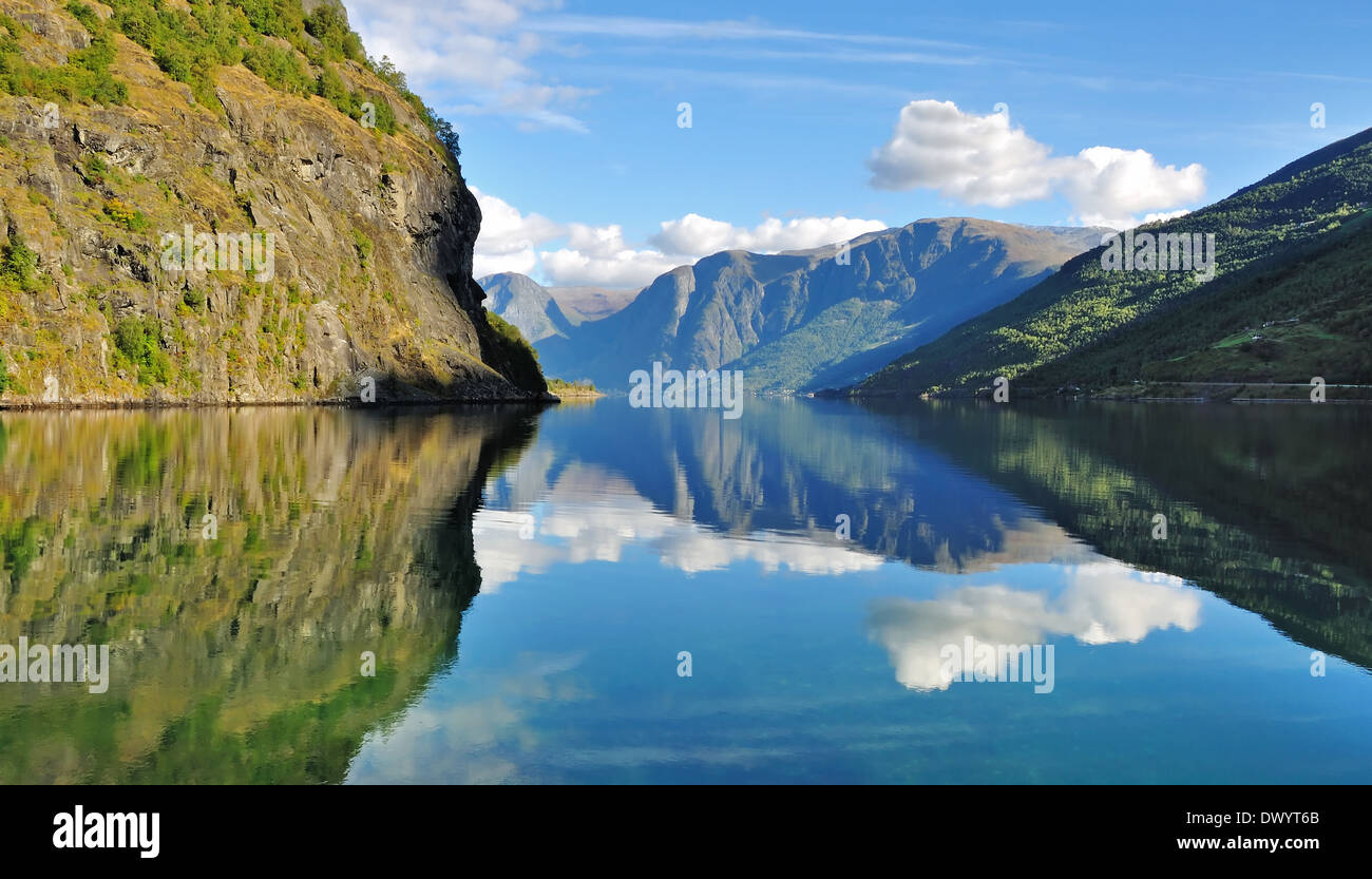 Scenic and tranquil  fjords scenery in Flam Norway. Stock Photo