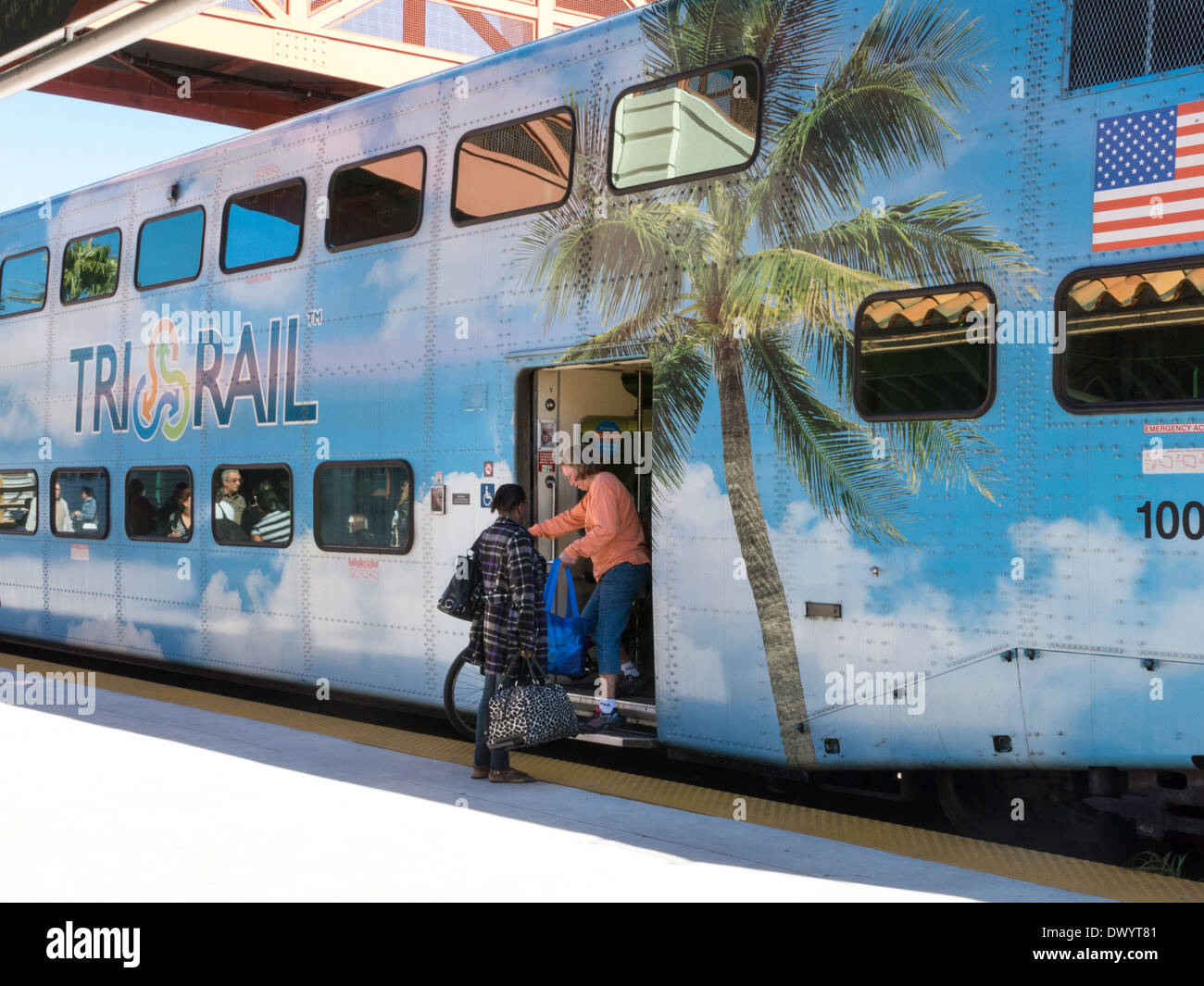 TriRail Railroad Passenger Car at Ft Lauderdale Station, FL, USA Stock