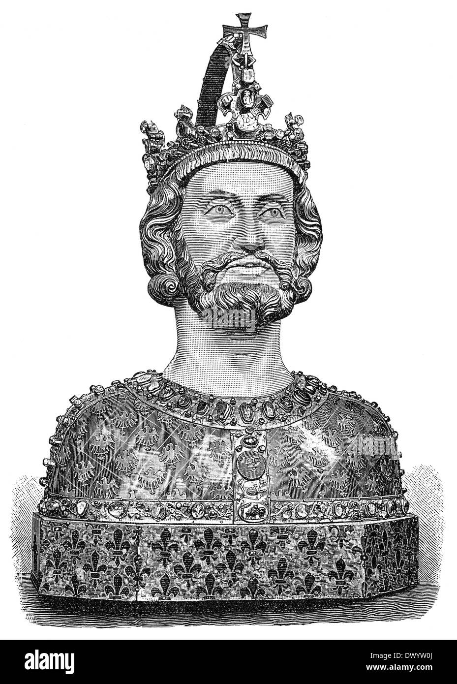Charlemagne, Charles the Great or Carolus Magnus, 747-814, King of the Franks and Emperor of the Romans, Carolingian dynasty, Stock Photo