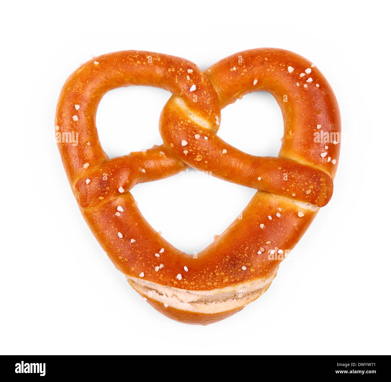 Delicious Bavarian pretzel in heart shape, isolated Stock Photo