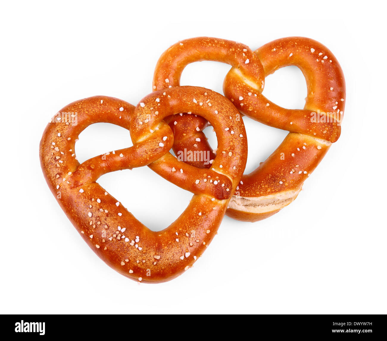 Pair delicious Bavarian pretzel in heart shape, isolated Stock Photo