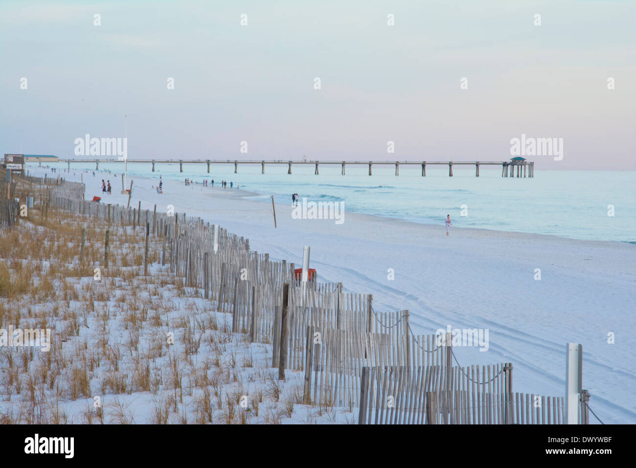 A view of the beach at Okaloosa Island at sunset. Stock Photo