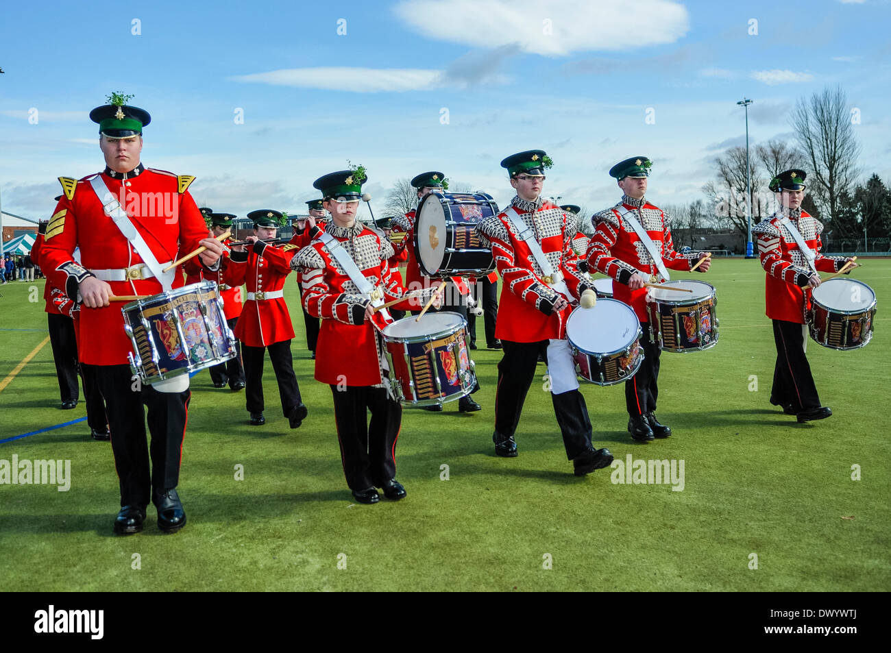 Lisburn, Northern Ireland. 15 Mar 2014 - The band of the Royal Irish Regiment Army Cadets march at the Shamrock Presentation and Drumhead Service in Thiepval Barracks. Credit:  Stephen Barnes/Alamy Live News. Stock Photo