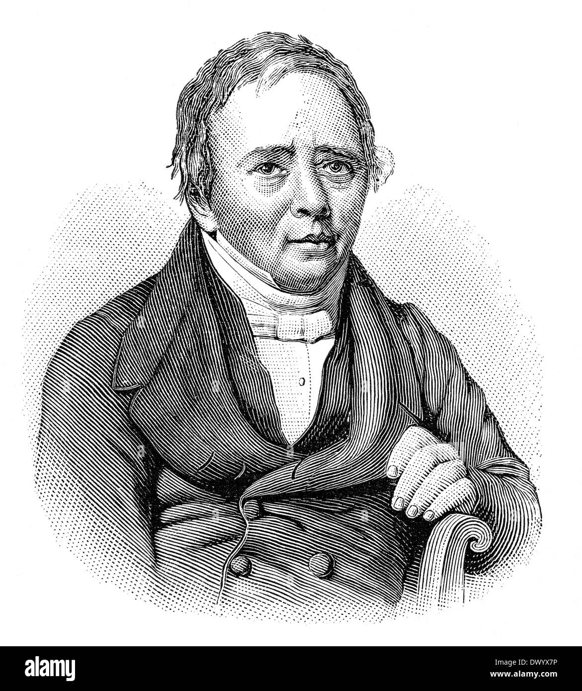 Hans Christian Ørsted, or Oersted, 1777 - 1851, a Danish physicist and chemist who discovered that electric currents create magn Stock Photo