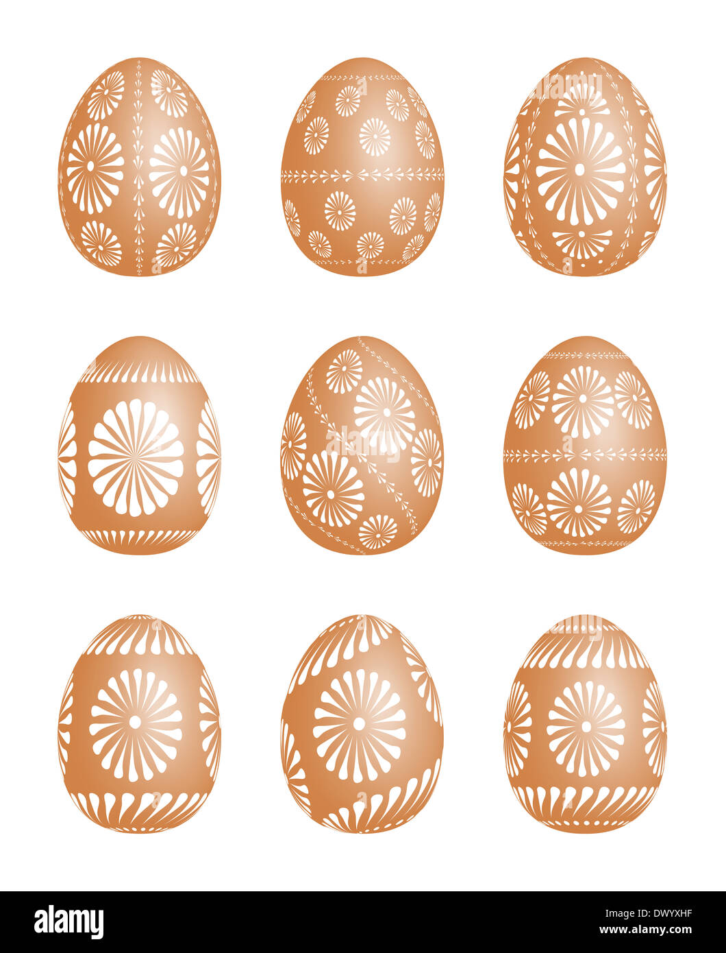 Pysanky - traditional eastern Europe decorated with wax Easter Eggs. Illustration over white background. Stock Photo