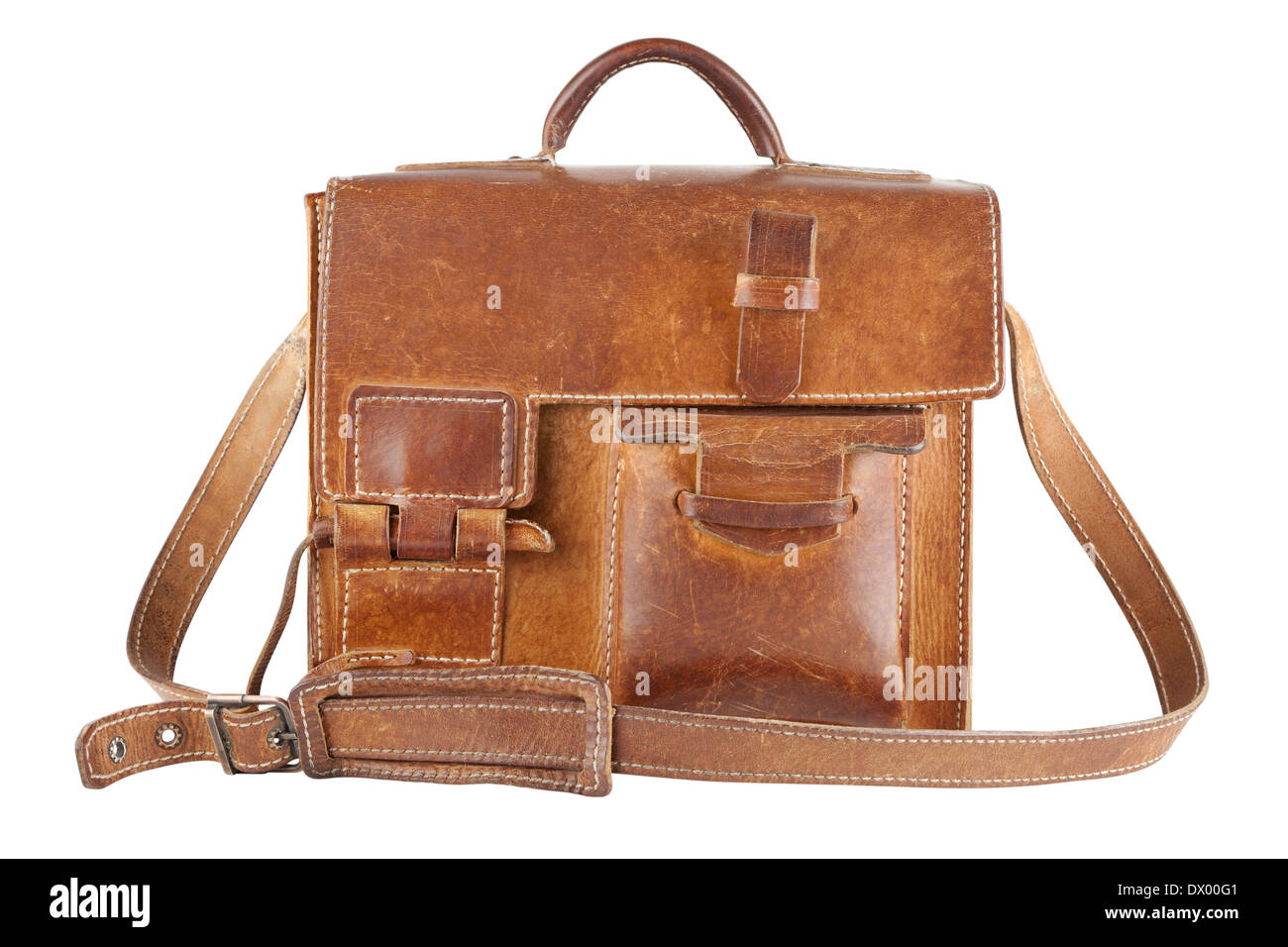 Old Brown Shoulder bag, isolated Stock Photo