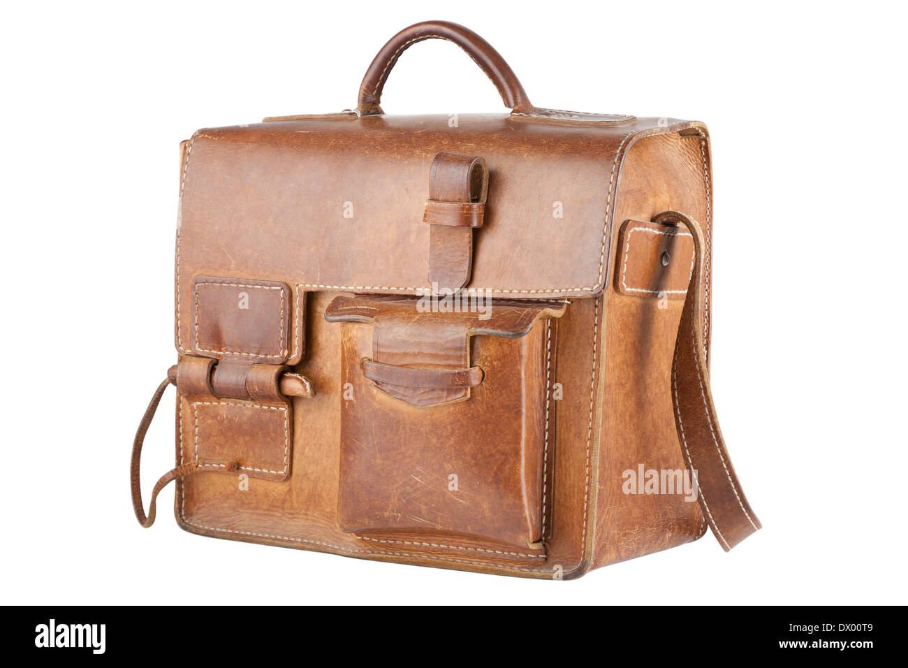 Old Brown Shoulder bag, isolated Stock Photo