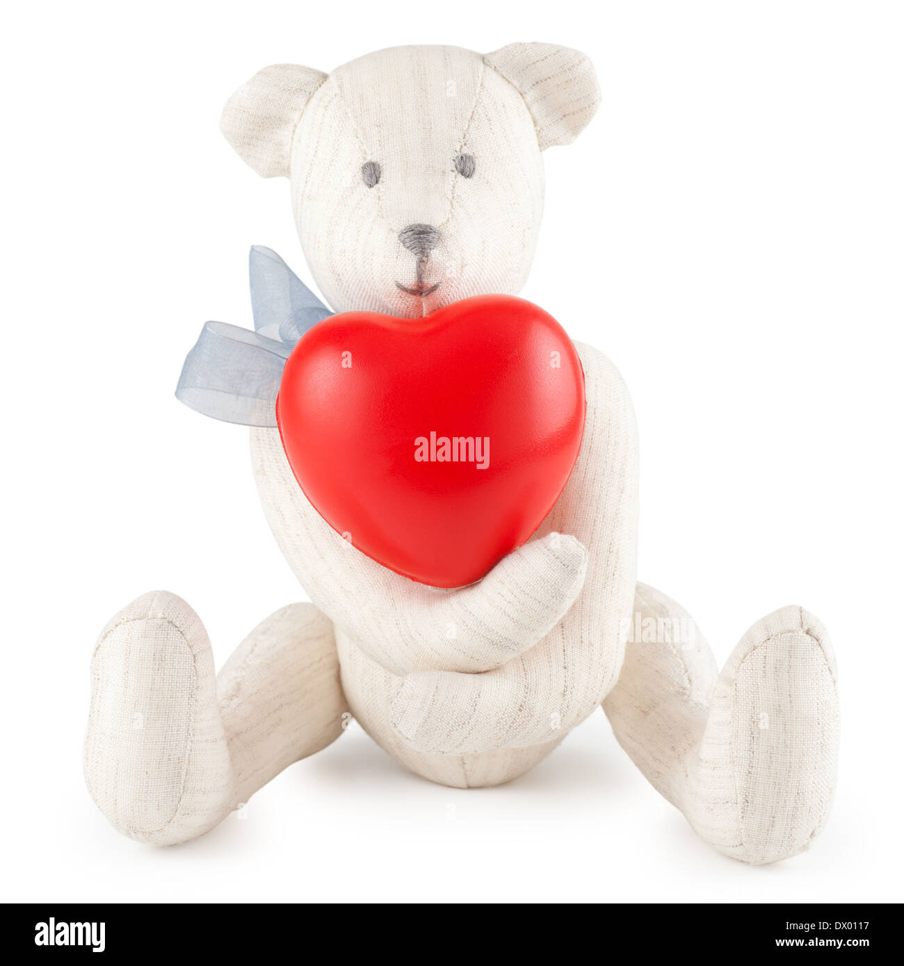 Toy handmade teddy bear with red heart on white Stock Photo Alamy