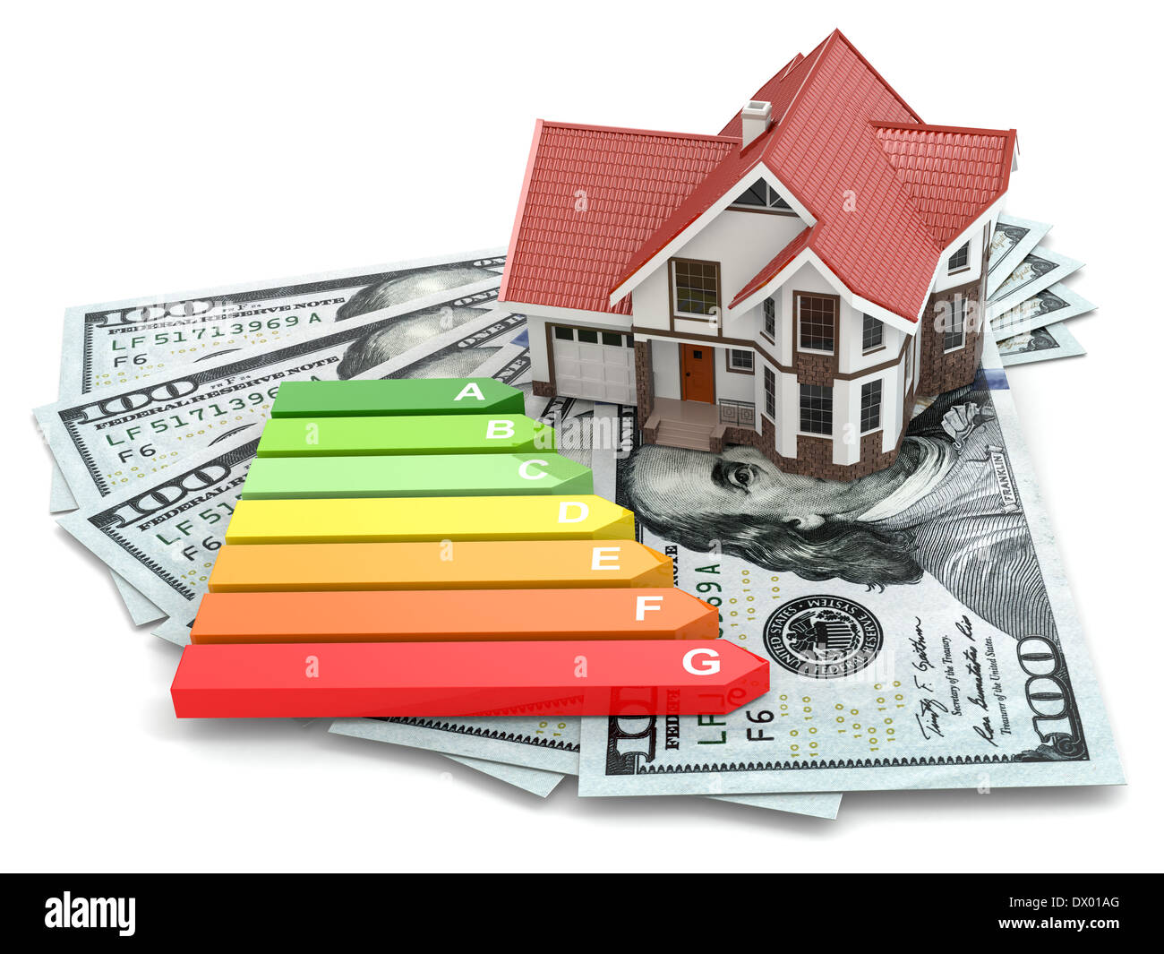 House energy efficiency concept. Real estate, money and rating Stock