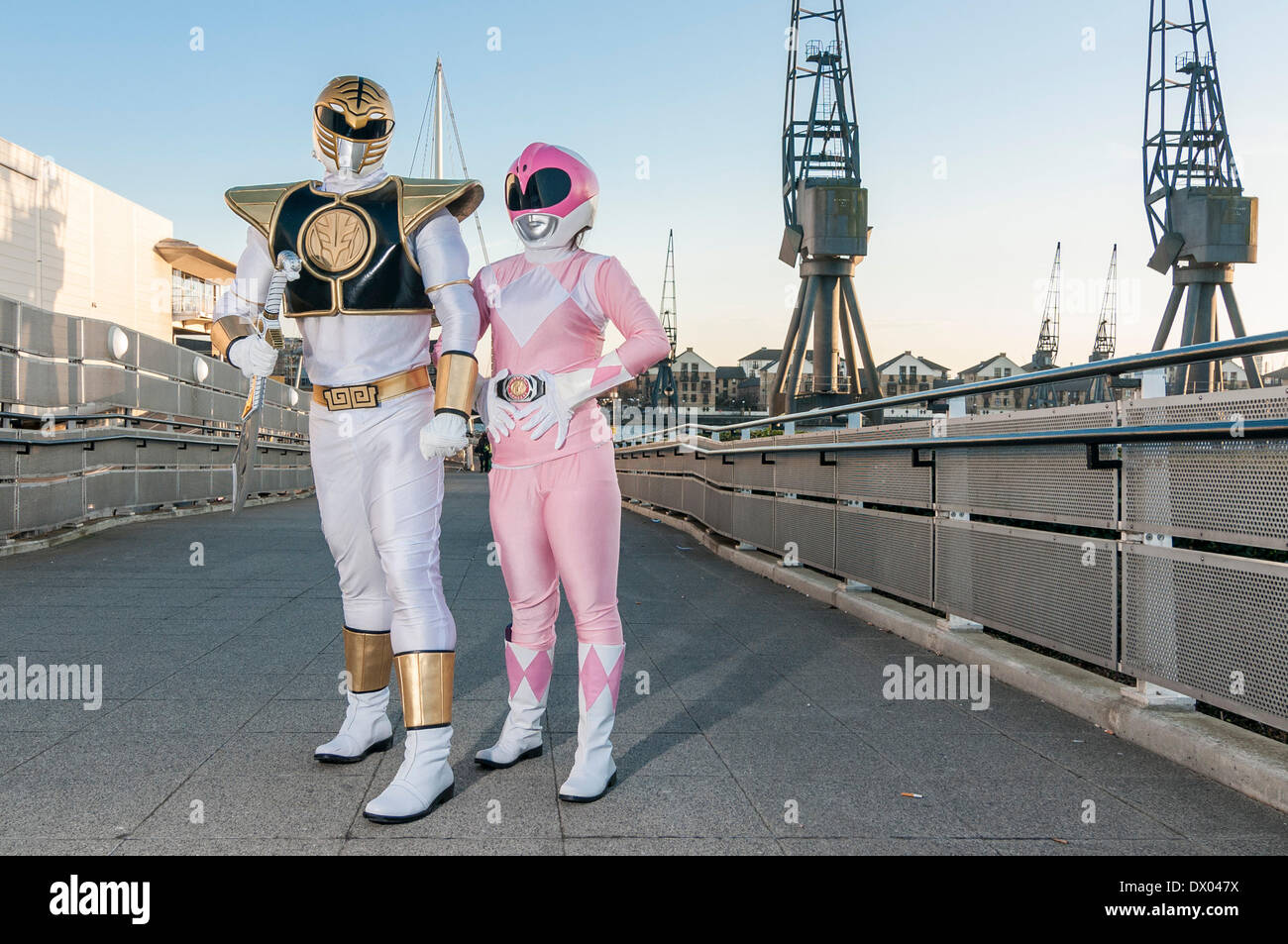 Excel Centre, Royal Victoria Dock, London, UK, 15 March 2014.  Guests attend the comic convention dressed as their favourite comic book character. Pictured, Power Rangers. Credit:  Stephen Chung/Alamy Live News Stock Photo