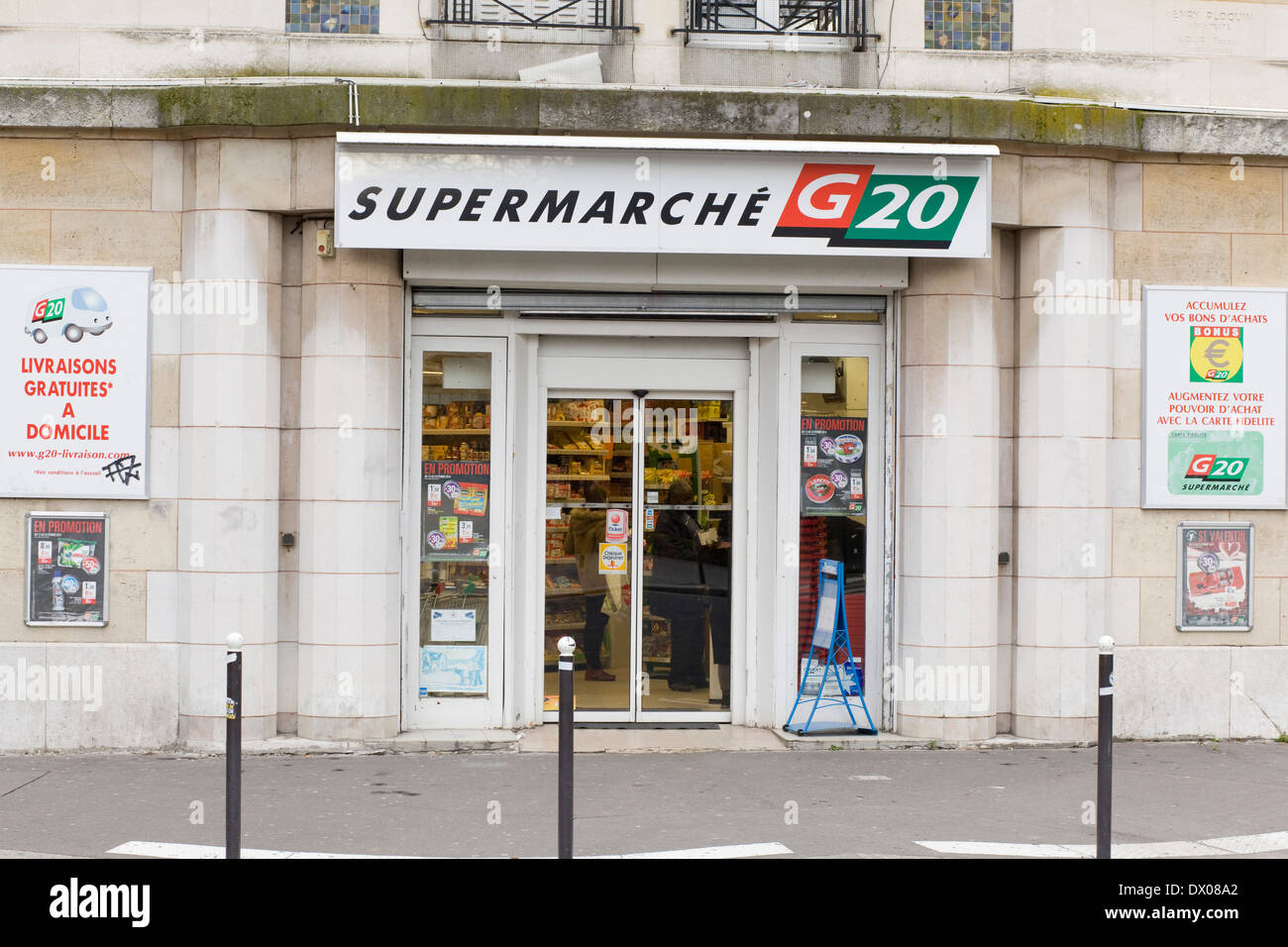 Exterior of Supermarché G20 in Paris France Stock Photo
