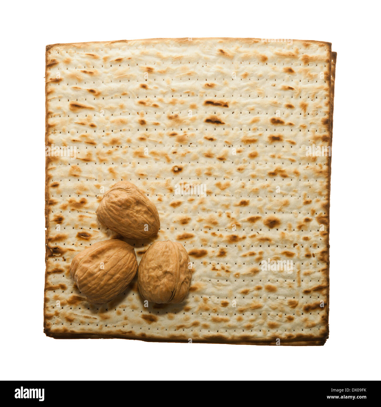 Matzoth, silver Kiddush cup and walnuts for Passover seder Stock Photo