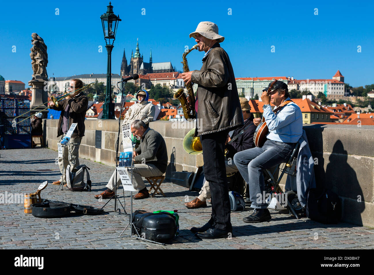 Prague, Musicians on Charles Bridge Stock Photo