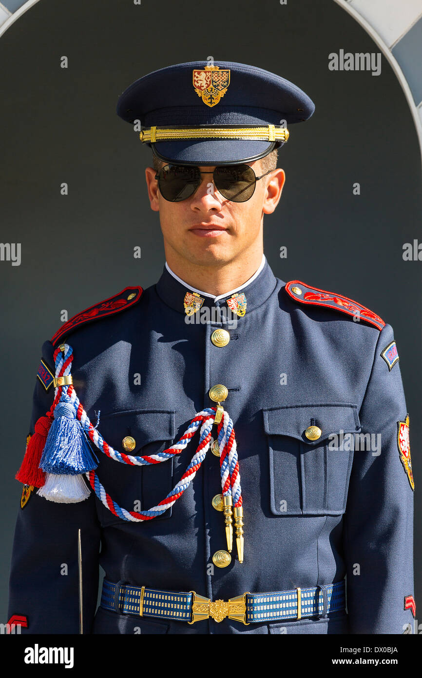Prague, Guard at The Hradcany Castle Stock Photo
