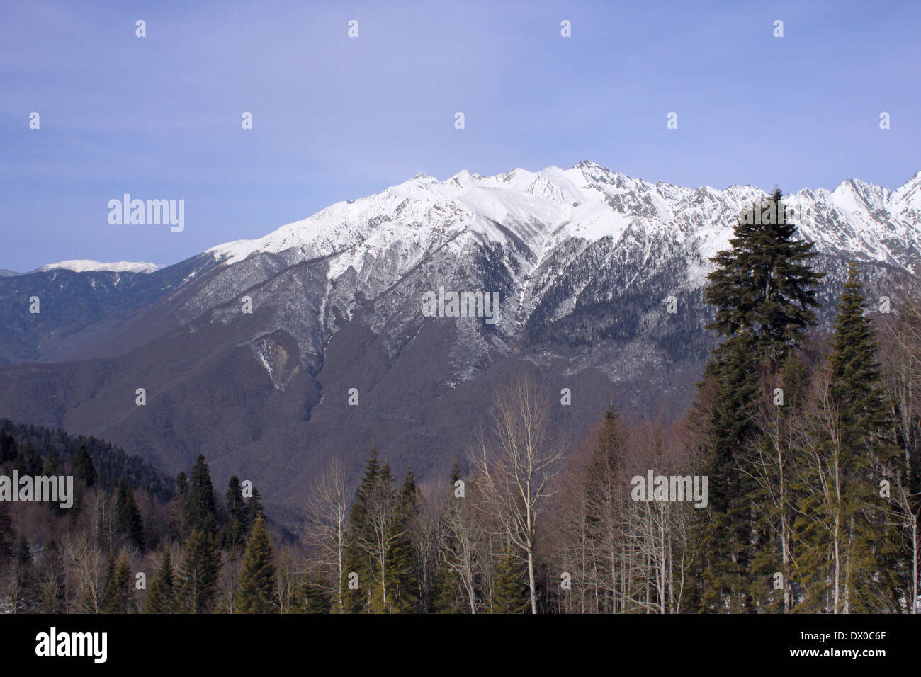 view on Caucasian mountains at winter Stock Photo