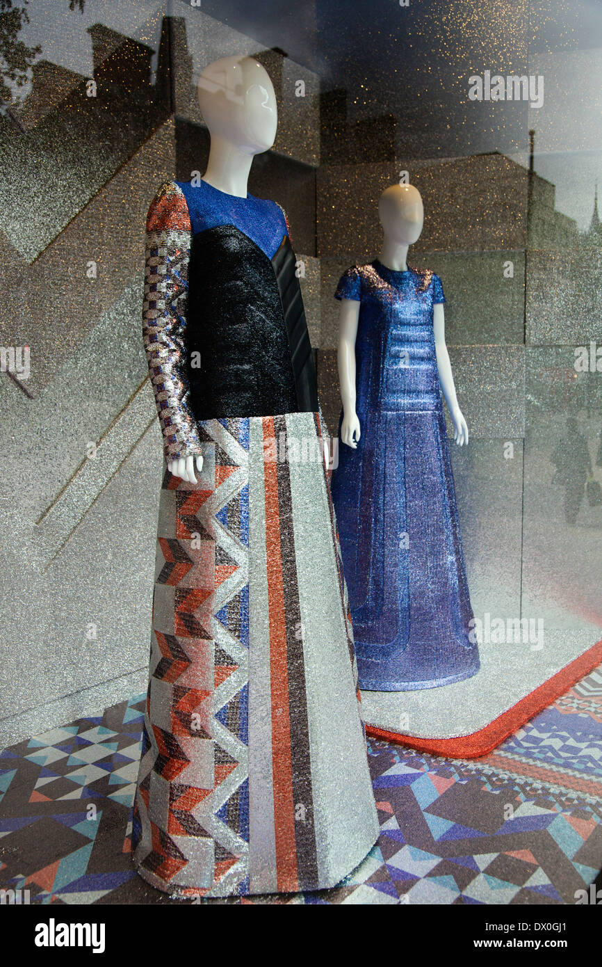 An image of high fashion mannequins in Selfridges shop window, London, UK. Stock Photo
