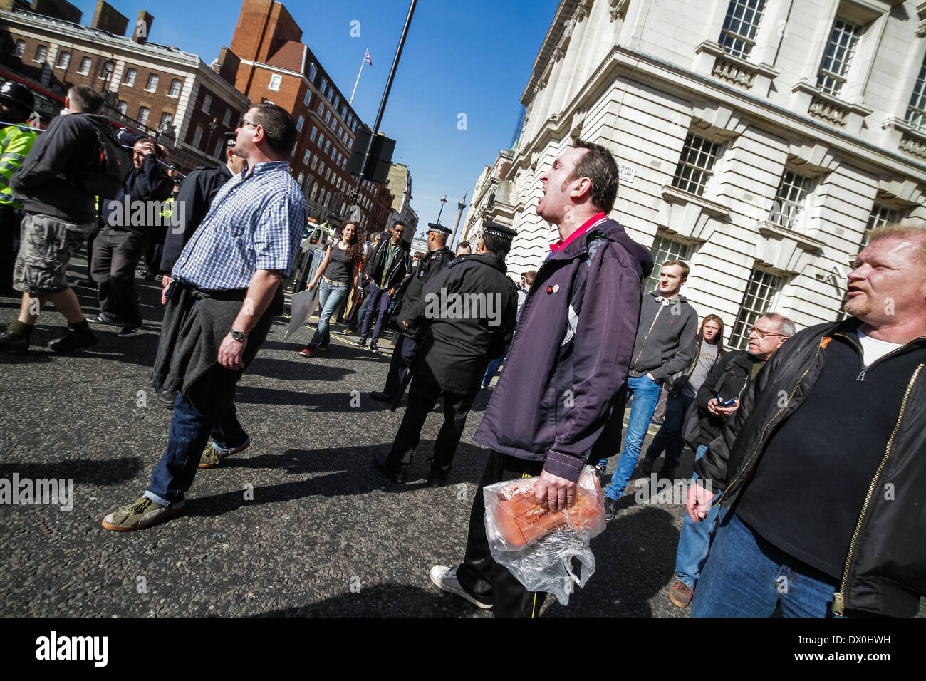 Anti-Fascist (UAF) groups clash with EVF protest march in London Stock Photo