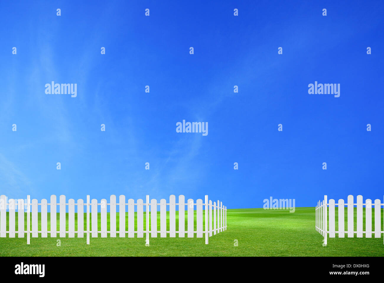 White fence with blue sky Stock Photo - Alamy
